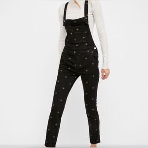 Free People Women's Black Denim Overalls